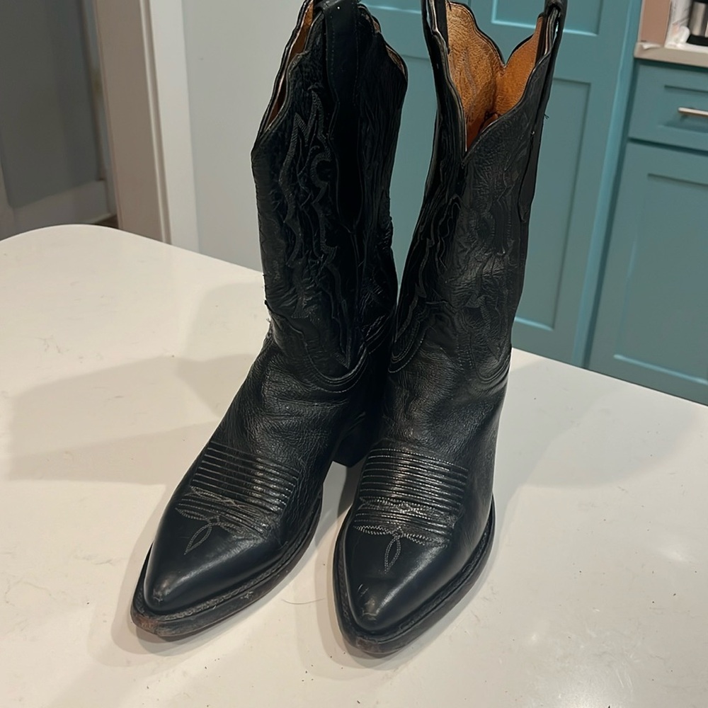 Lucchese 2000 Black Leather Cowboy Boots 8 B